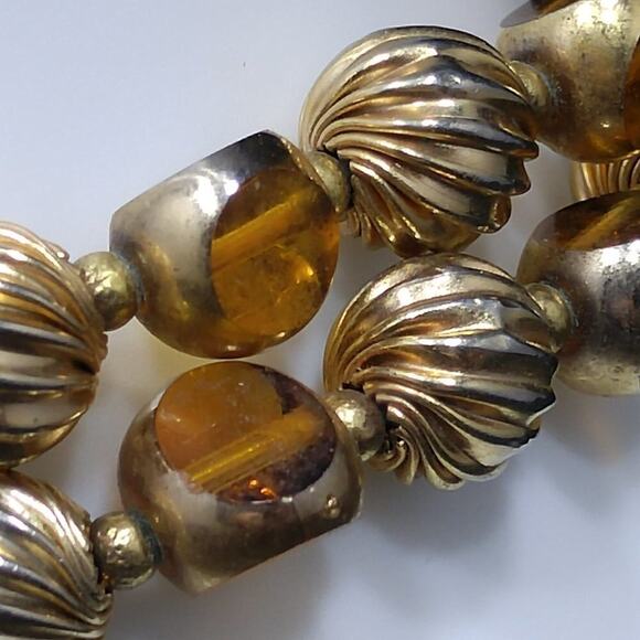 Vintage Two Strand Gold Plated Beaded Bracelet, 1960s, 7 3/8 Inches - Picture 3 of 6